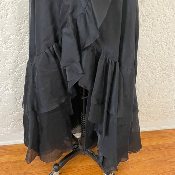 Vintage Valentino Black Long Asymmetric Ruffled Cocktail Dress, Size 10 Gown - Picture 3 of 15